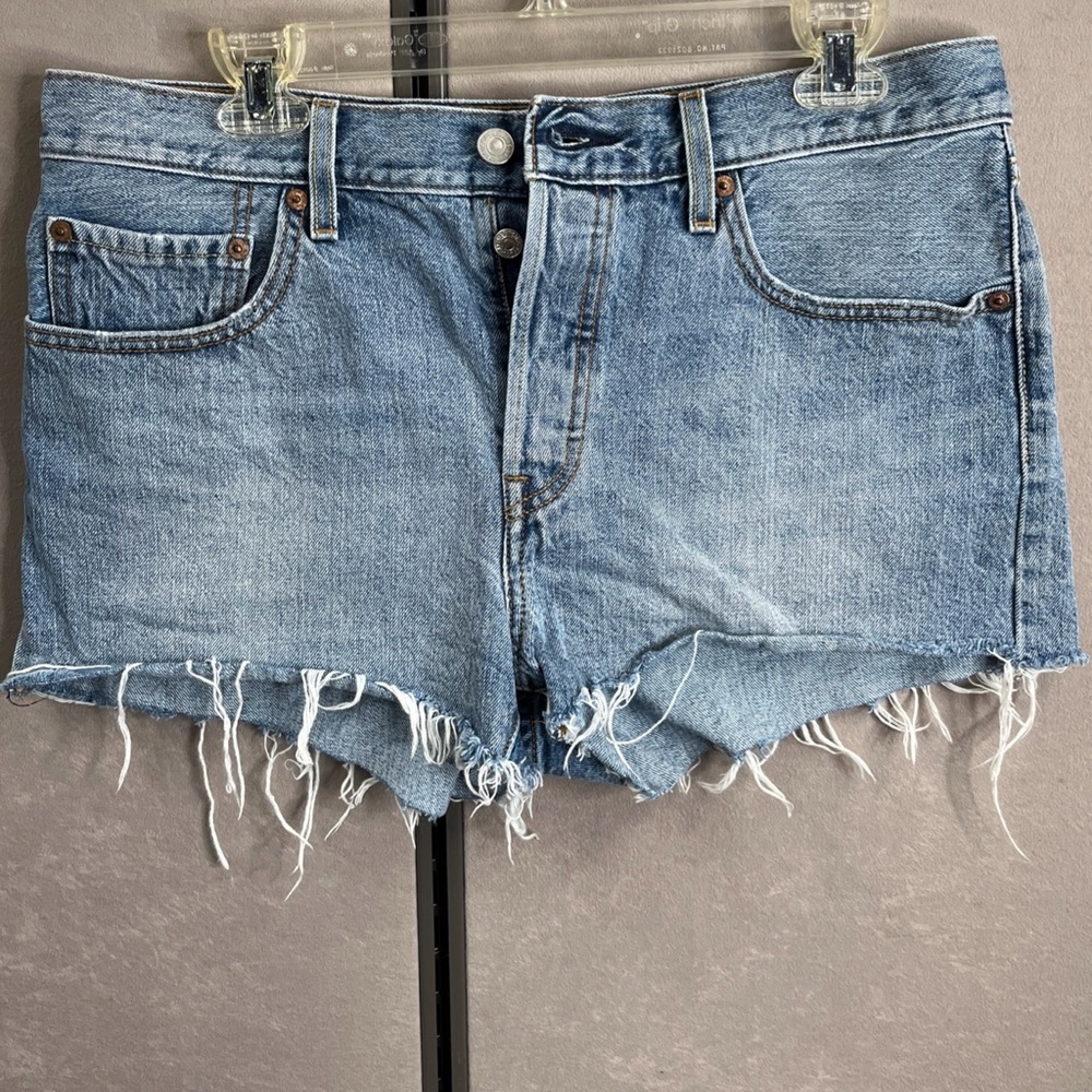 Levi's Light Blue Frayed Jean Shorts